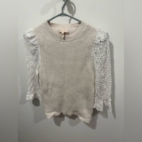 LIKE NEW- Rebecca Taylor Women's Eyelet Sleeve Sweater Ivory/White Size M - Picture 3 of 9
